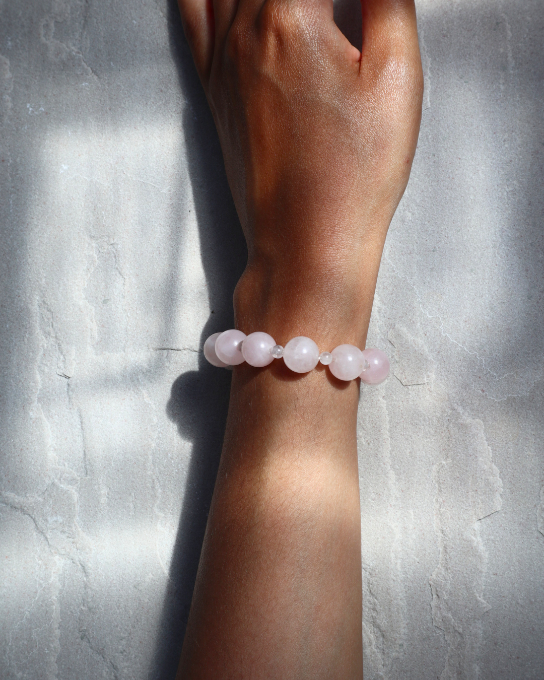 rose quartz small beaded bracelet