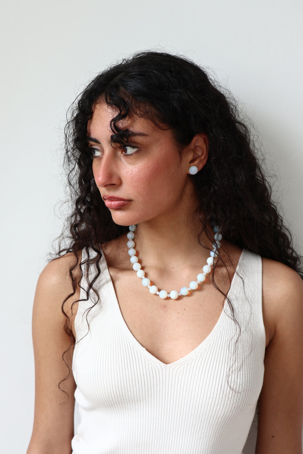 Opal Moon necklace, small bead