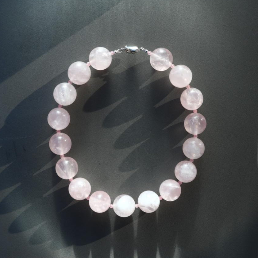 rose quartz big beaded crystal necklace