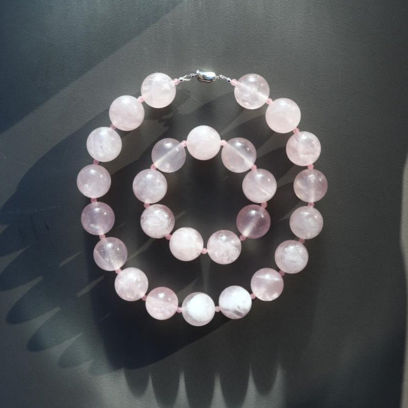 rose quartz energy healing necklace and bracelet set
